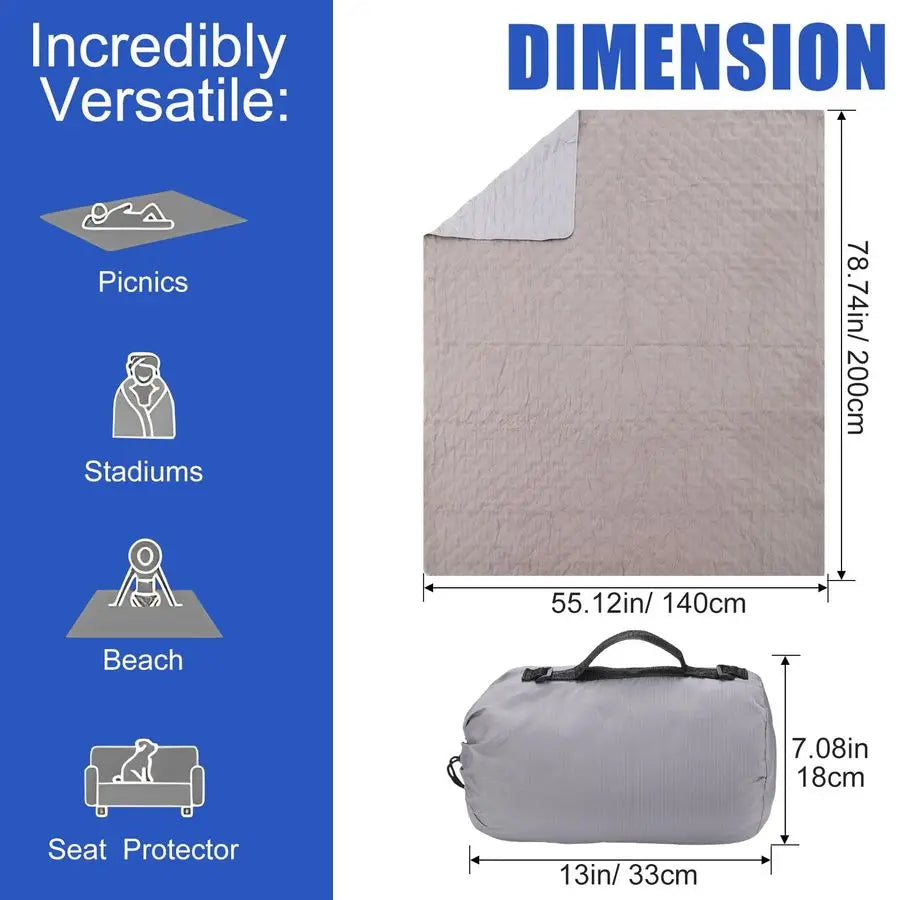 2 Large Outdoor Blanket 78 x 55 Quilted Windproof Waterproof Fleece Sandproof Stadium Foldable Warm Blanket for Camping Picnic S