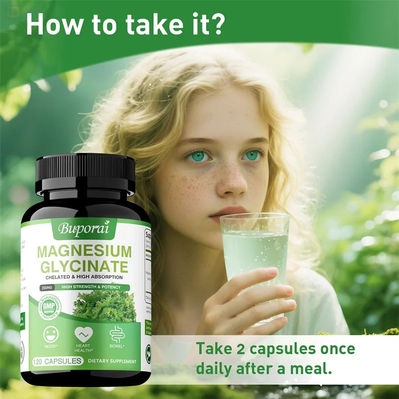 Magnesium Glycinate - Helps with Sleep, Brain, Nervous System, Bones, Muscles, Heart Health, Stress and Anxiety Relief