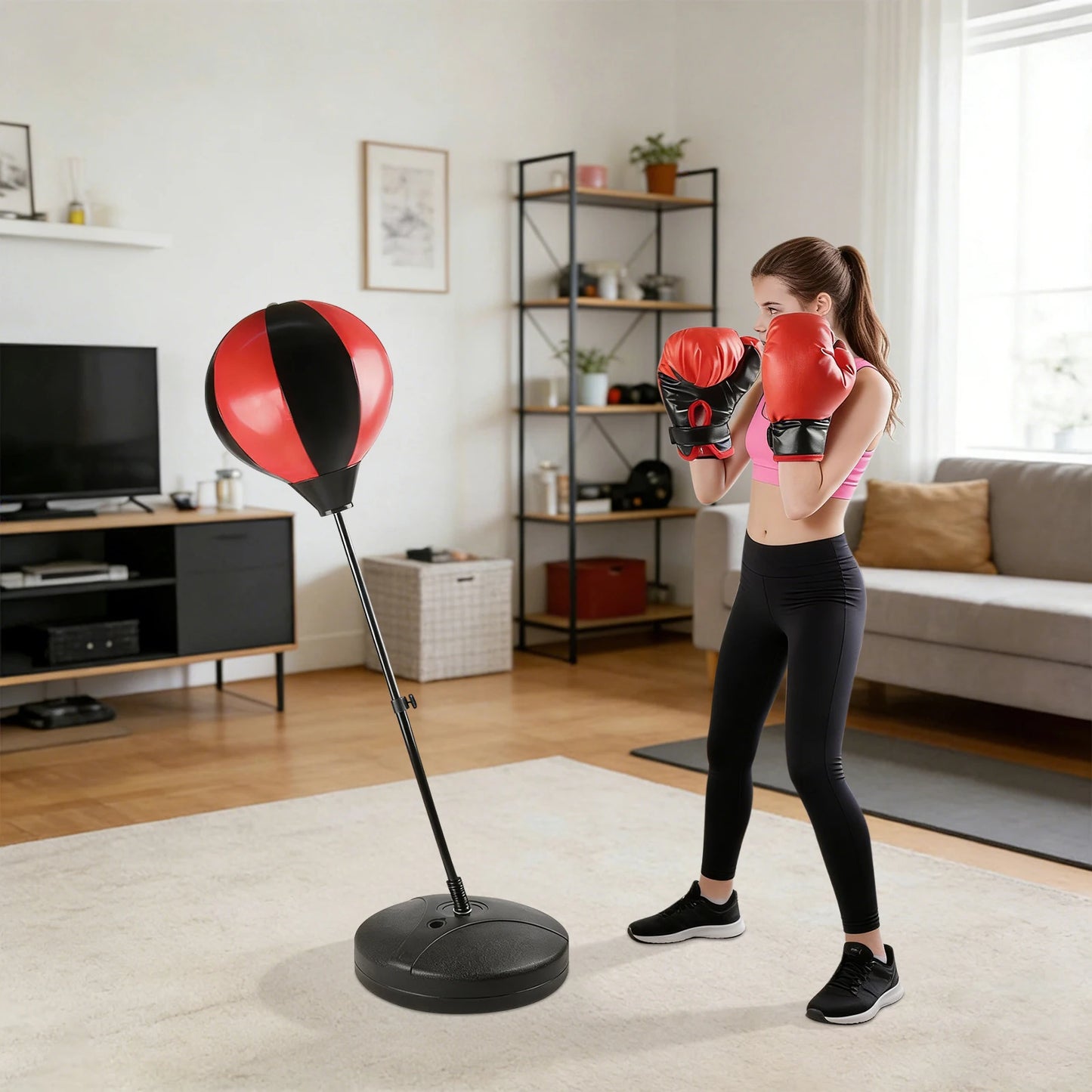 Boxing Speed Ball, Inflatable Boxing Punching Ball, Punching Bag with Adjustable Height Stand