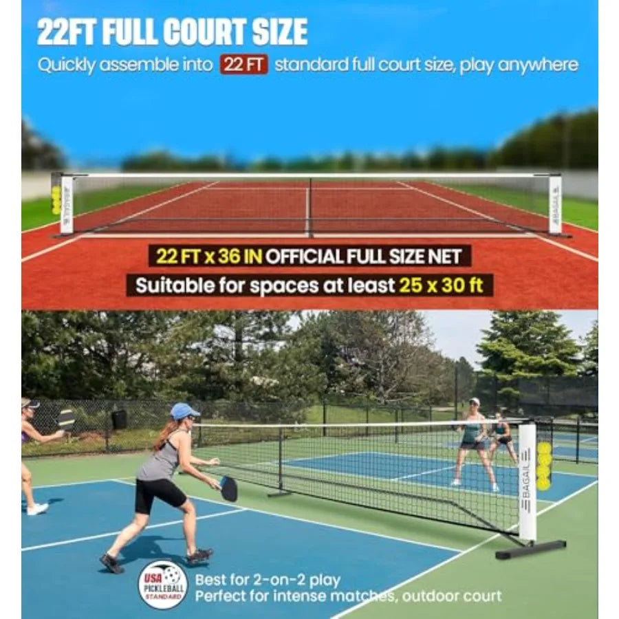 Portable Pickleball Net Set 22 FT Regulation Size Pickle Ball Net with Ball Collector 4 Balls and Carry Bag Easy Setup for Outd