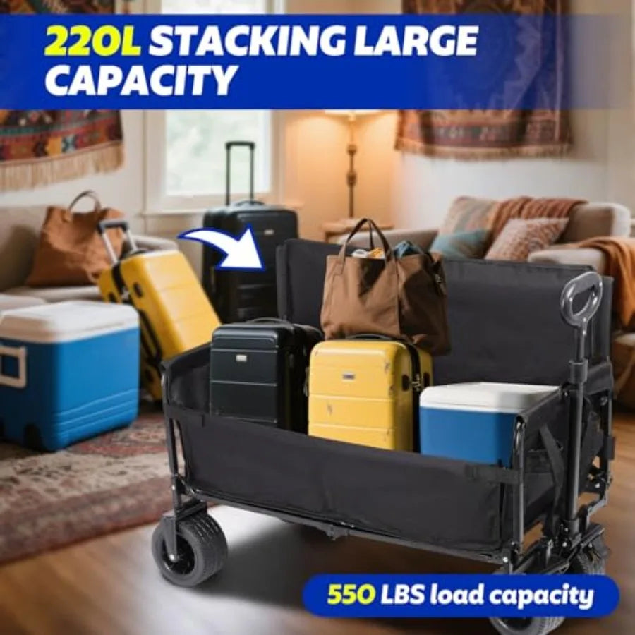 Portable Collapsible Folding Wagon 550LBS Heavy Duty Utility Cart with Reclining Seat Expandable Storage Padded and Wheeled Des