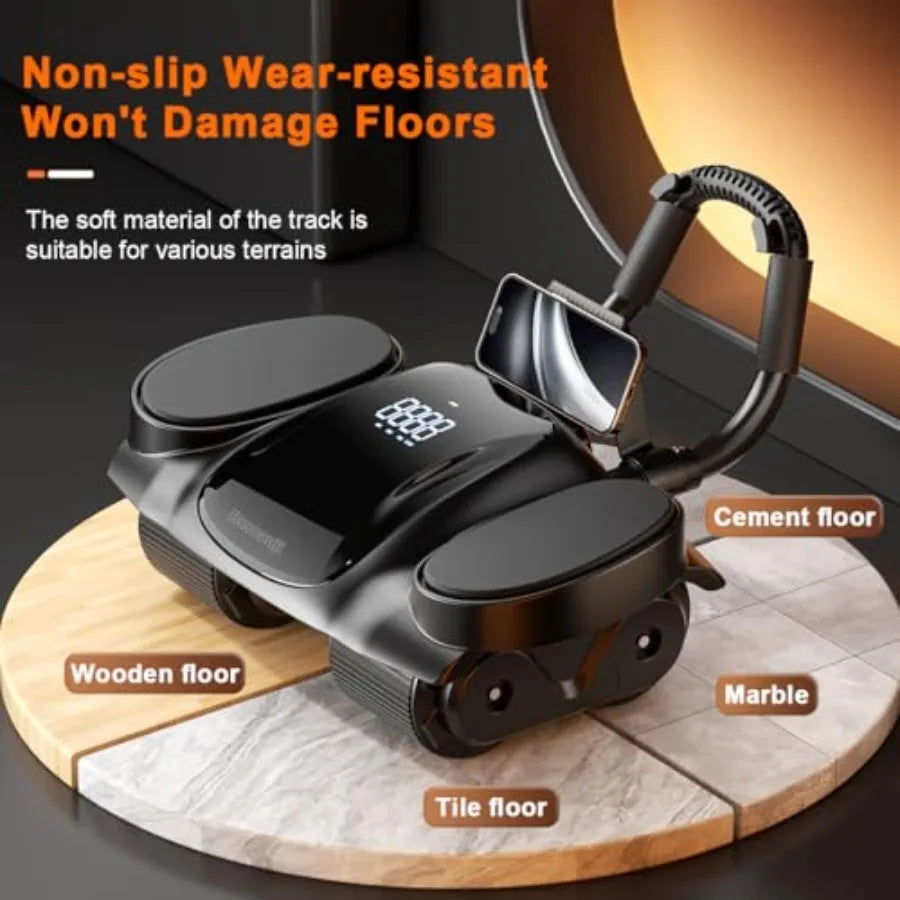 Ab Roller Wheel with Knee Mat - Abdominal Exercise Roller with Elbow Support Automatic Rebound for Women Men Black Core Strengt