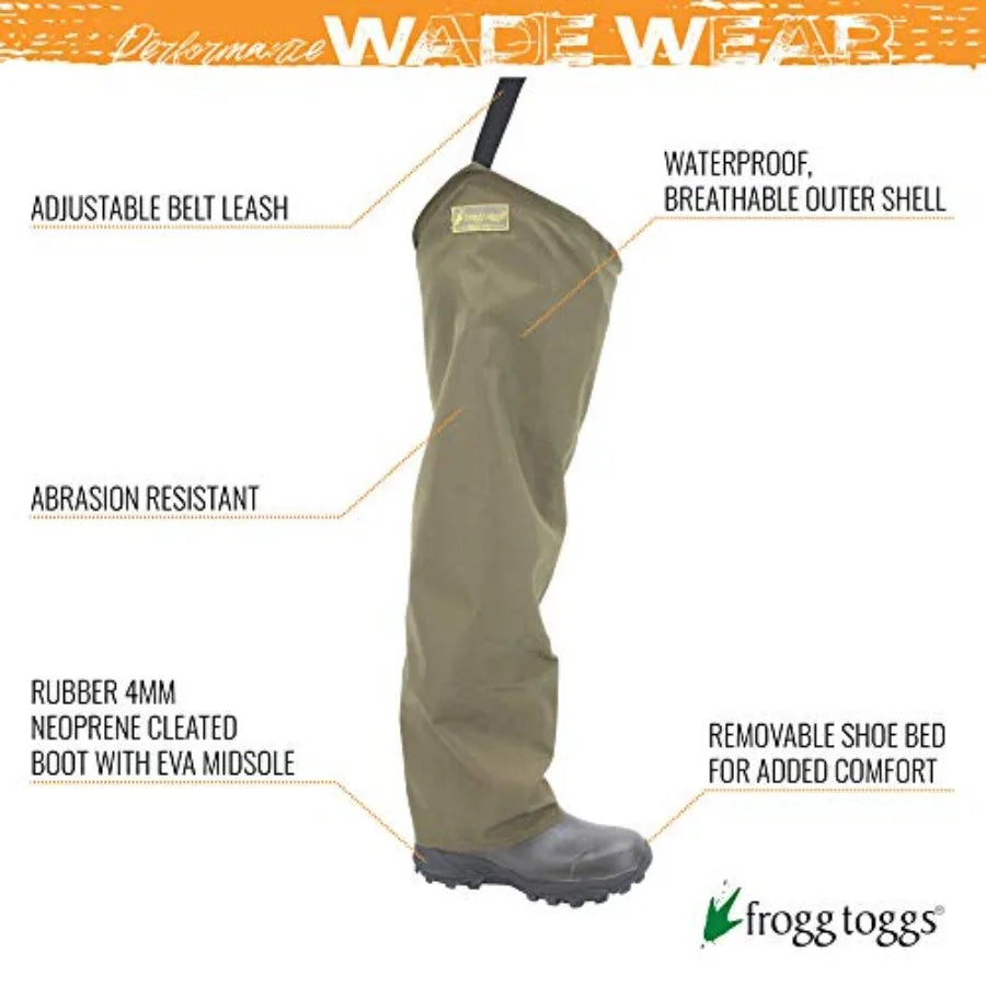 Heavy-Duty Nylon Bootfoot Hip Waterproof Fishing Wader for Fishing with Cleated Outsole Black