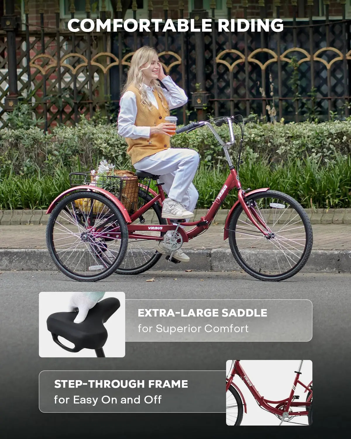 Folding Tricycle for Adults, 7 Speed Foldable Adult Tricycle with Removable Wheeled Basket, Folding 3 Wheel Bikes for, Custom