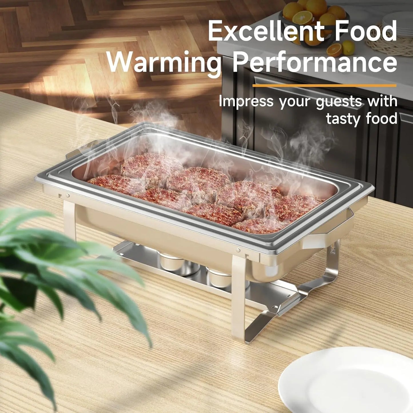 2/4/6 Pack Chafing Dish Buffet Servers Stainless Steel Full Size Rectangular 8QT Food Warmer for Party Wedding Birthday Hotel