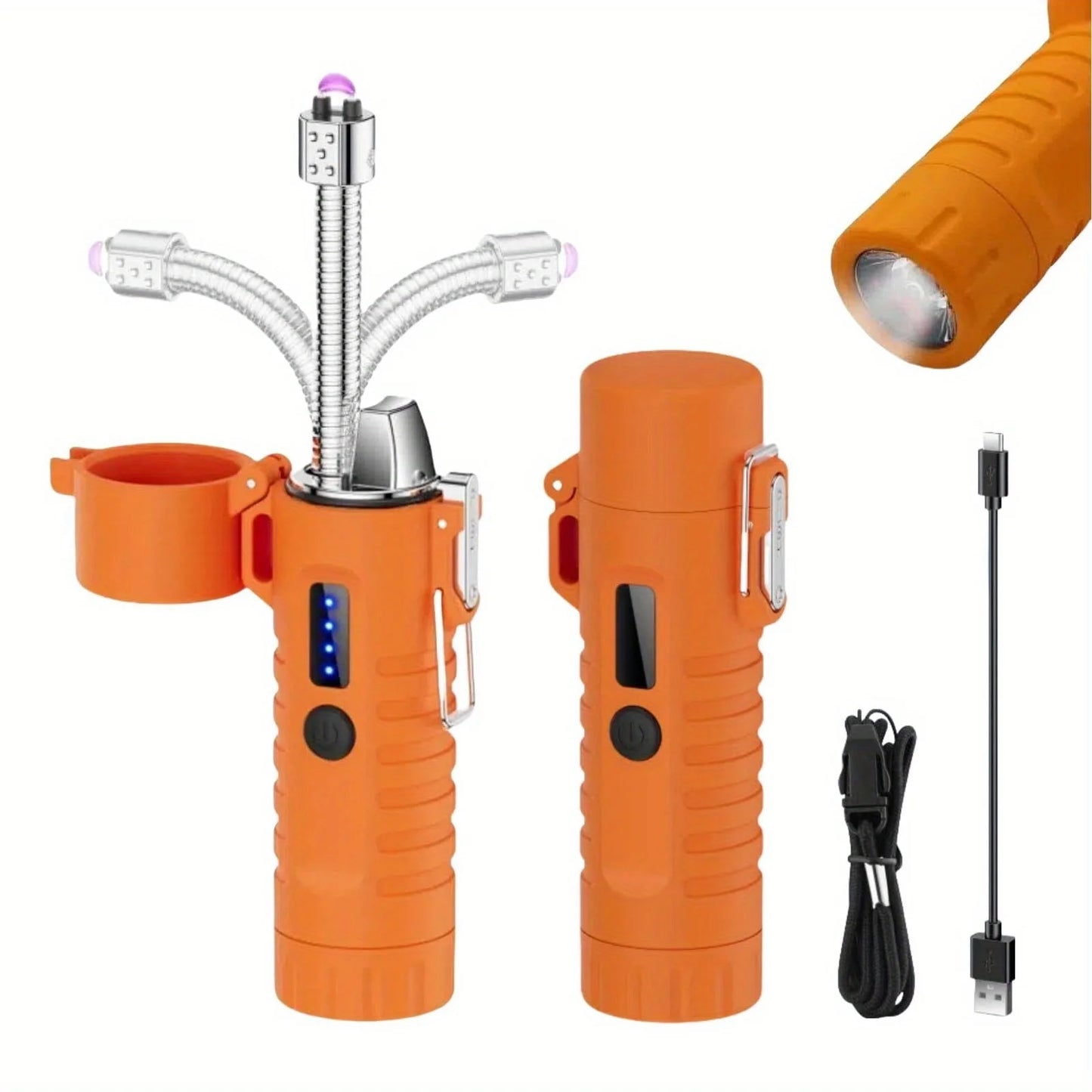 Outdoor Camping Flashlight Arc Lighter Portable Pulse Plasma Lighter 360 ° Rotatable Telescopic for Gift BBQ Ignition Tools