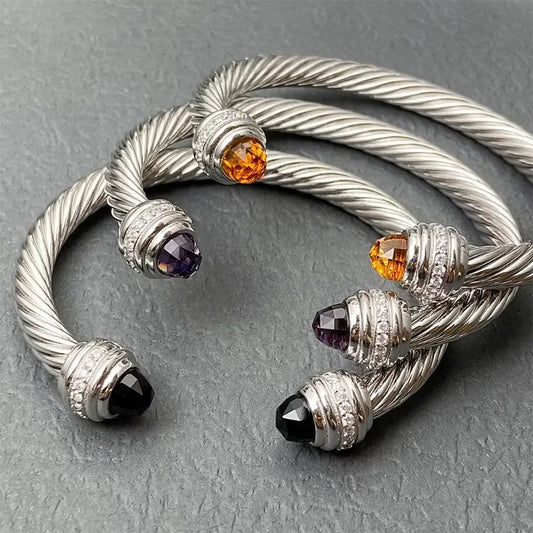 Spiral Twisted Bracelet with Colored Crystal Decorations Open Mouth Bracelet High Quality Fashion Jewelry Wholesale