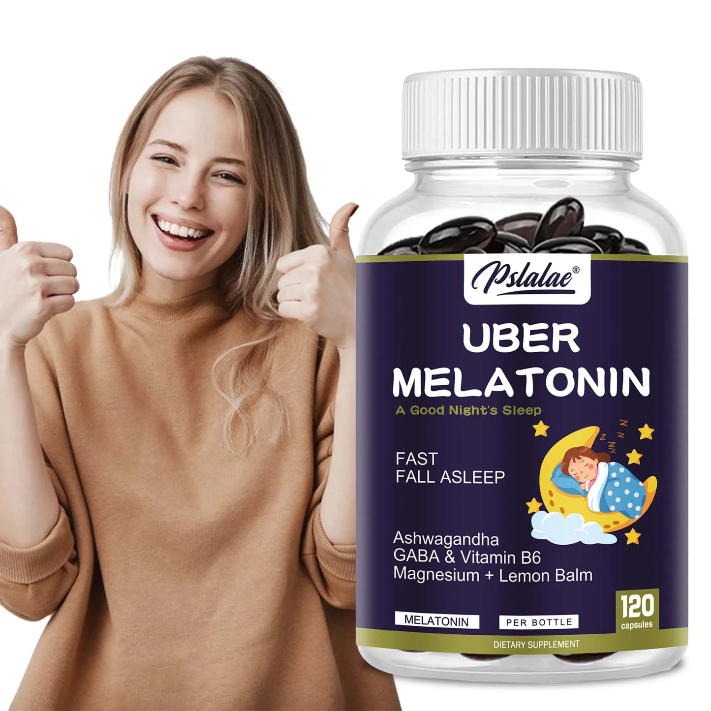 Melatonin - with L-Theanine, Tryptophan, Ashwagandha Supports Circadian Rhythm and Nervous System Health - 120 Capsules