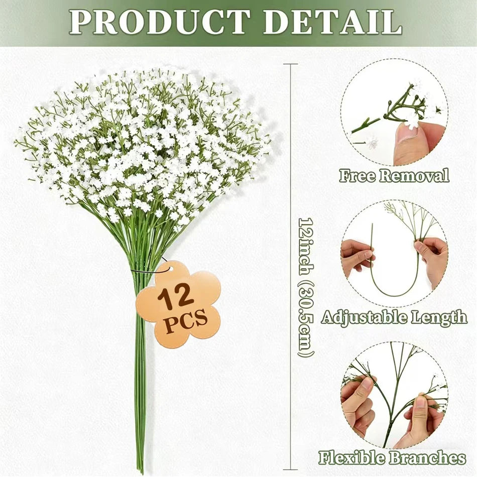 24/48PCS Babysbreath Artificial Flowers, Starry Sky Flowers Artificial Bulk, White Flores Greenery for Wedding Tables Decor