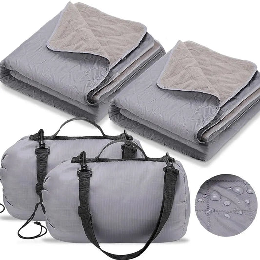 2 Large Outdoor Blanket 78 x 55 Quilted Windproof Waterproof Fleece Sandproof Stadium Foldable Warm Blanket for Camping Picnic S