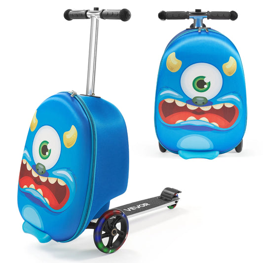 SucceBuy 20in Ride-on Luggage 20L Kids Scooter Suitcase with Flash PU Wheels & Adjustable Handle Foldable Luggage for Children