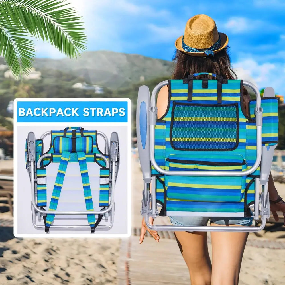 Pack Lightweight Portable Camping Beach Chair for Adults, Outdoor Lay Flat Folding Beach Chairs with 5 Positions, Backpack Beac