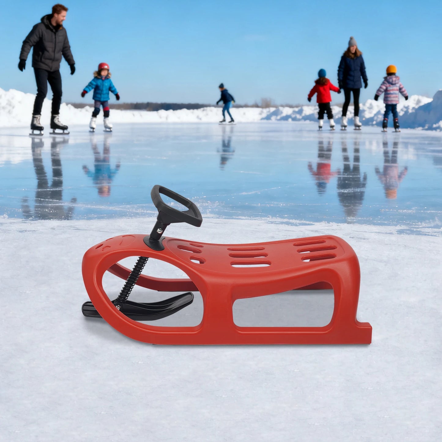 Single Rider Snow Sled, PE Winter Sleigh with Iron Runners, Outdoor Snow Sled for Toddlers & Kids Bearing Capacity 220.46 lbs