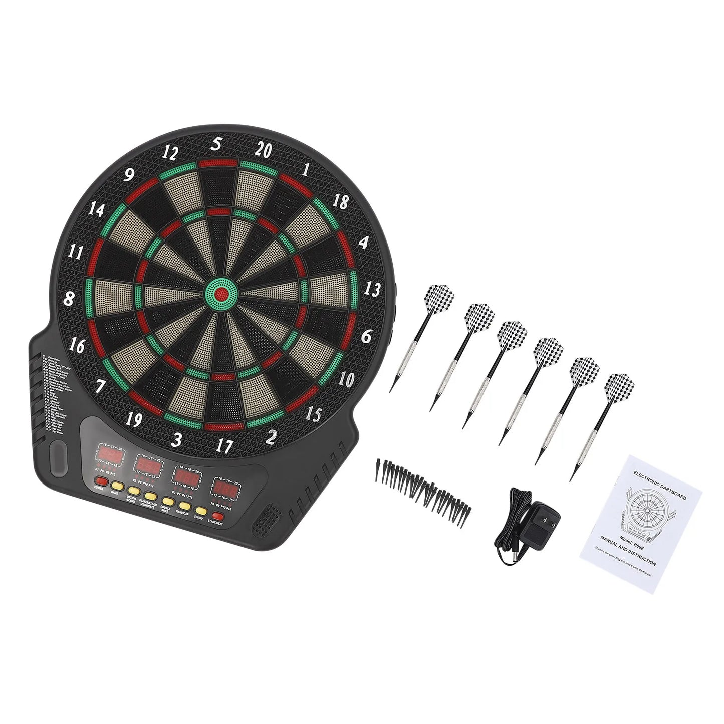 Electronic Soft Tip Dartboard Set, 27 Games, 243 Variants, Includes 6 Darts, Digital Dartboard with Colorful LED