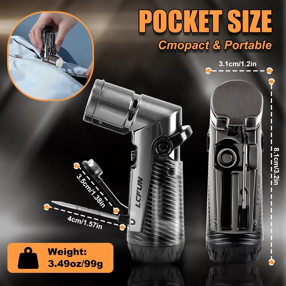 Windproof Triple Jet Flame Butane Lighter with Punch and Draw Enhancer, Refillable for Camping Hunting Gifts - No Butane