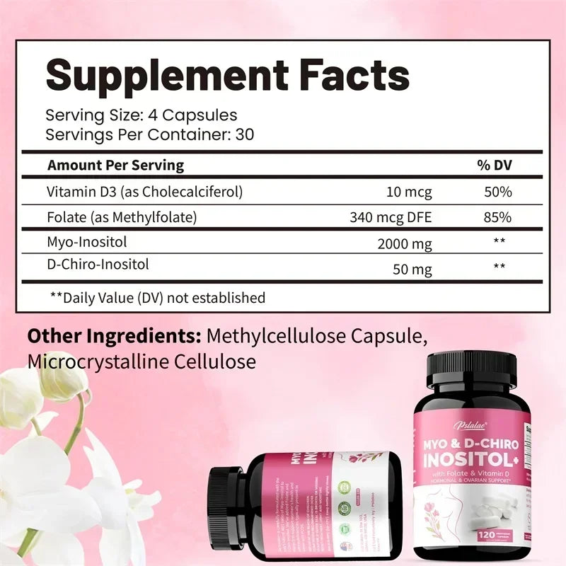 MYO & D-CHIROINOSITOL - Supports Hormone Balance, Healthy Cycles, Female Ovarian Health, and Boosts The Immune System - 120pcs