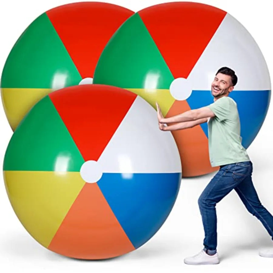 3 Pcs 48 Inch Giant Beach Balls for Summer Party Rainbow-Colored PVC Inflatable Pool Toys with Extra-Durable Material