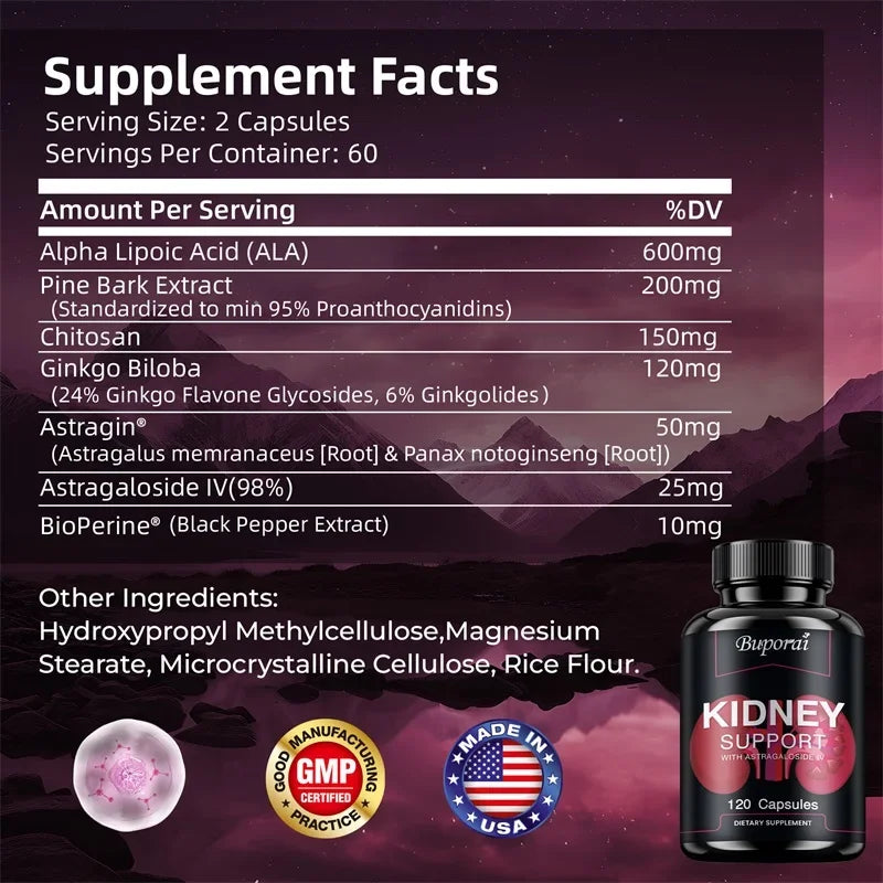 Kidney Support - Helps Promote Kidney Cleansing and Detoxification, Improve Urinary Tract Health - 120 Capsules