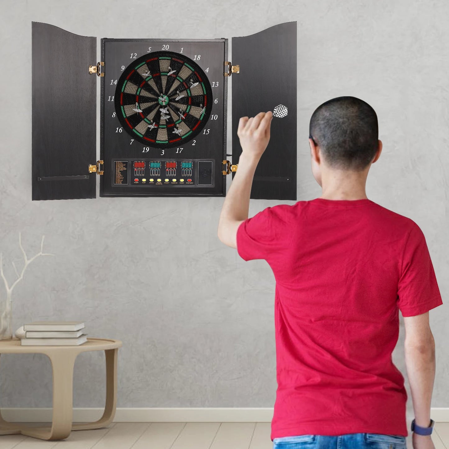 Dartboard Cabinet Set Dart Board Electronic Scoreboard Dart Machine Cabinet Black