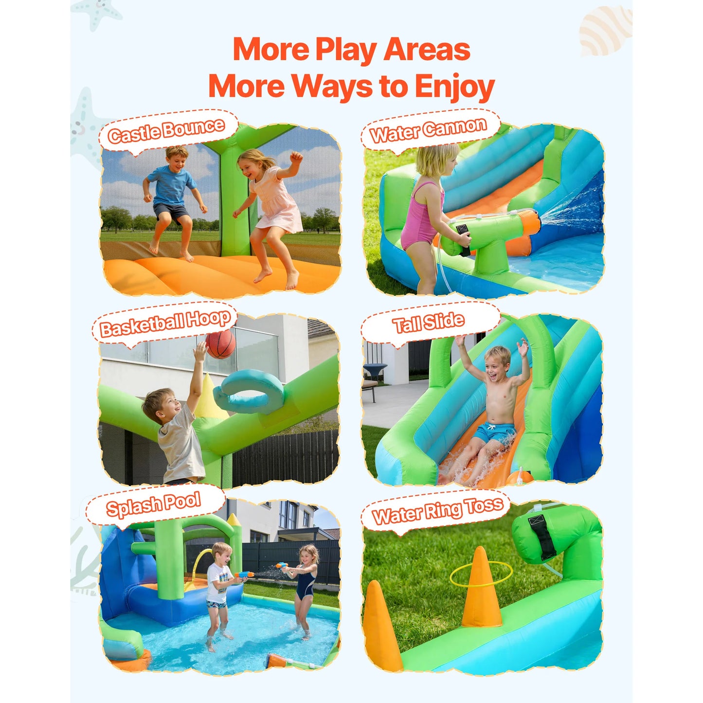 SucceBuy Inflatable Bounce House 11.3 x 12.3 x 7.0 ft Inflatable Bounce House Water Slide Bouncer Castle with Castle Bounces