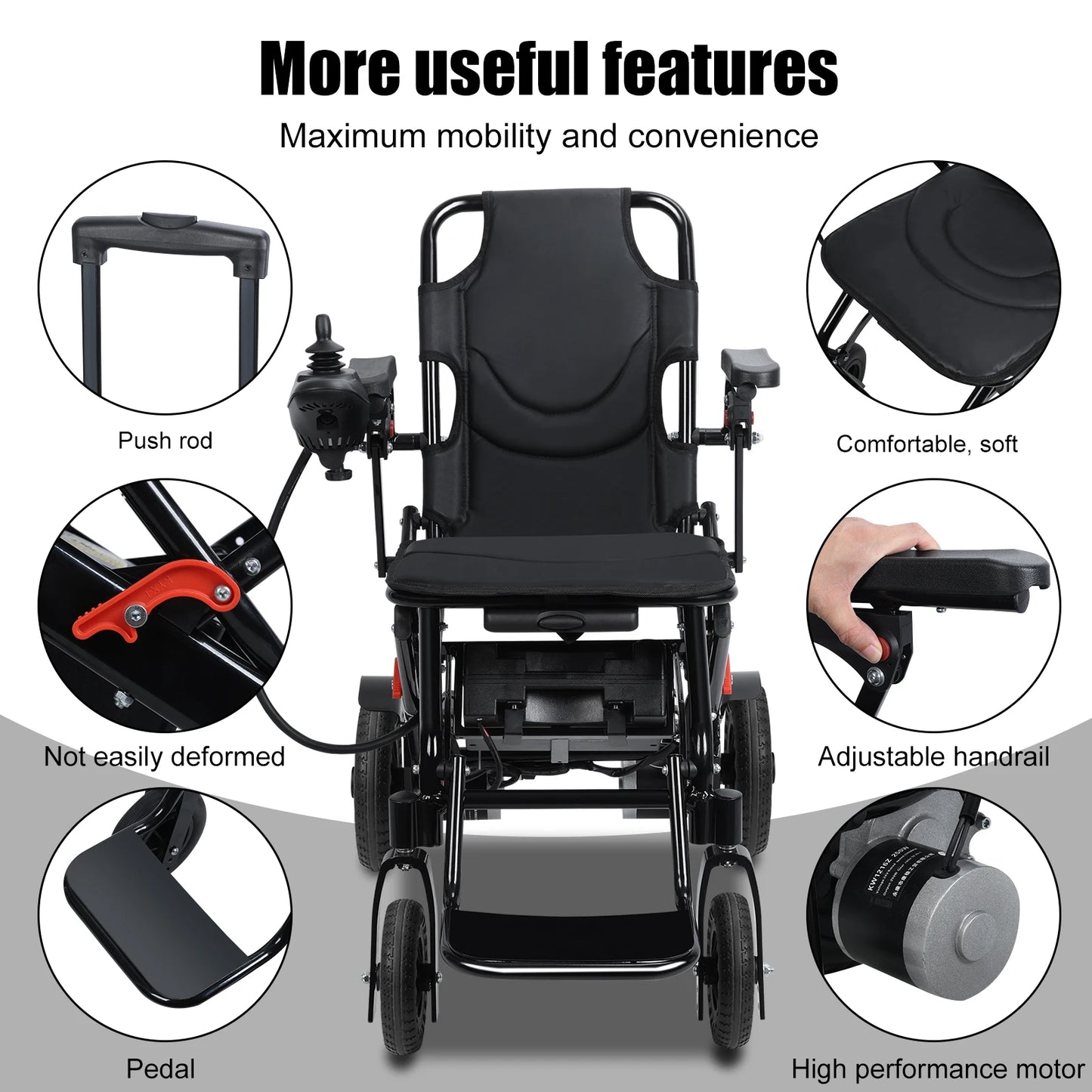 12-Mile Range 500W Motor Wheelchair Electric Wheelchair with Large Footrest