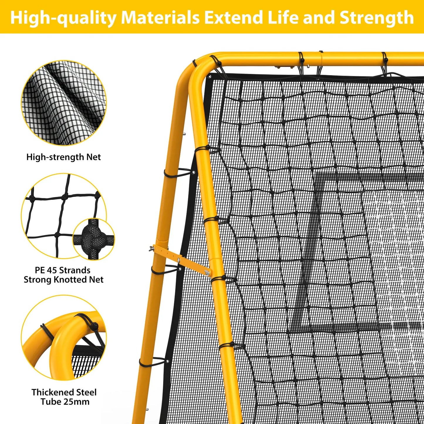 4x4 Ft Adjustable Multi-Sport Rebounder Net Soccer Baseball Softball Training Net Easy Setup Backyard Field Pitchback Trainer