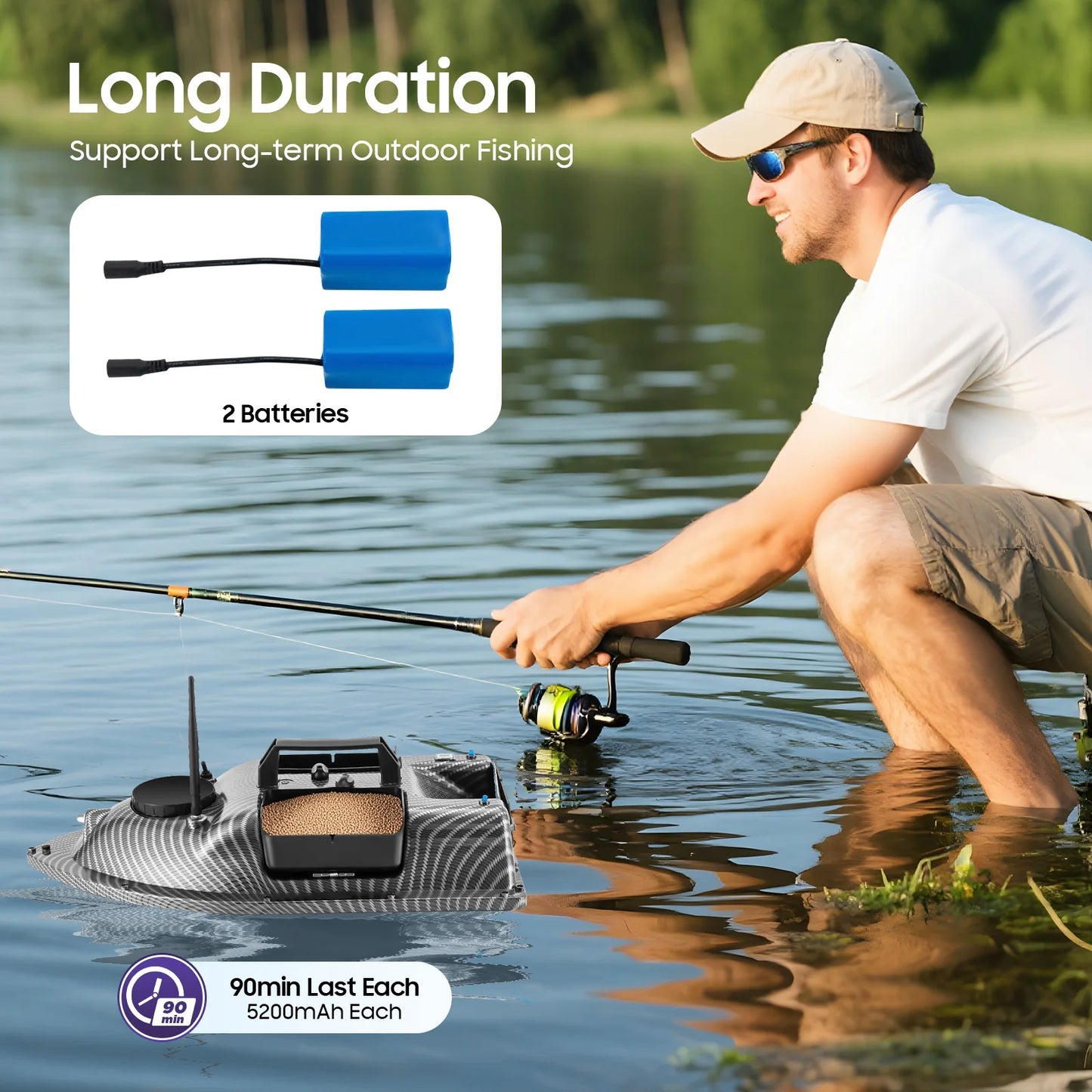 52W Fishing Bait Boat RC Fishing Boat Bait Boat Remote Control for Surf Fishing w/ LCD Screen 9.84*19.69*5.9in