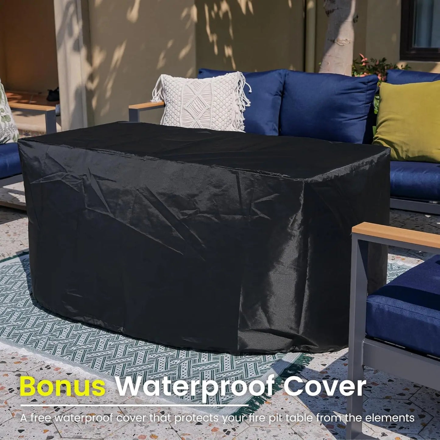 Outdoor 52 Inch Outdoor Fire Pit Table, 50,000 BTU Propane Fire Pits with Storage Shelf, Wicker Patio Gas Fire Pit