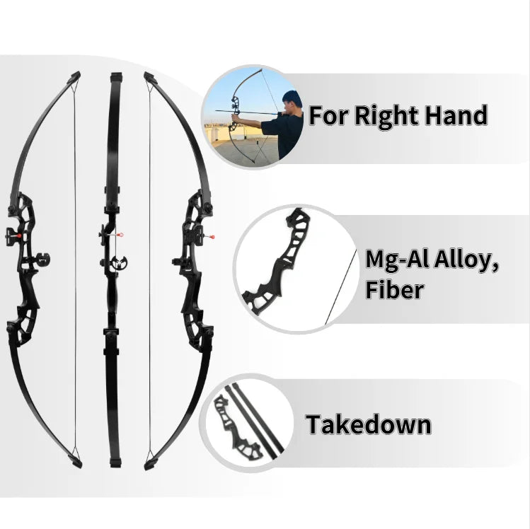 Archery Straight Pull Bow Set 40/50Lbs Takedown Recurve Bow Right Hand for Outdoor Shooting Hunting Target Practice Sports Accessories