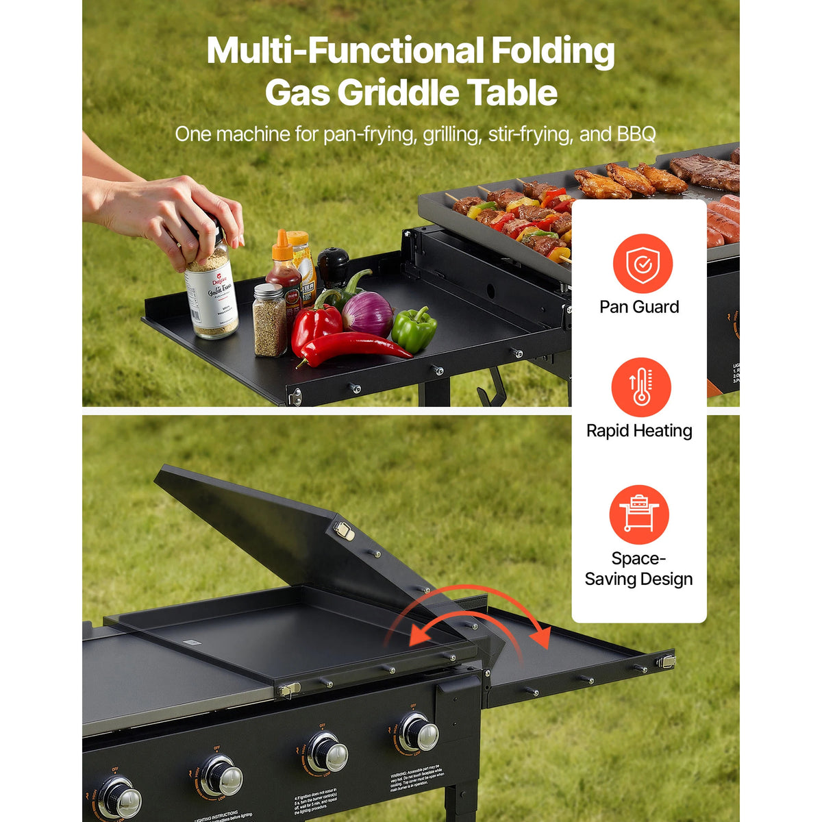 VEVOR Gas Griddle 28 inch/36 inch Grill Plate Foldable Propane Griddle with Wheels for Pan-Frying Grilling Stir-Frying & BB