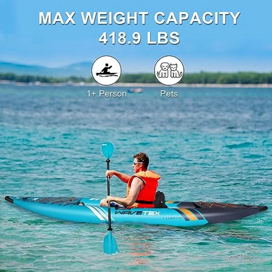 Inflatable Kayak Lightweight and Durable Foldable Kayak for Adults Paddling on Rivers Lakes and Coastal Waters in Blue with Hig