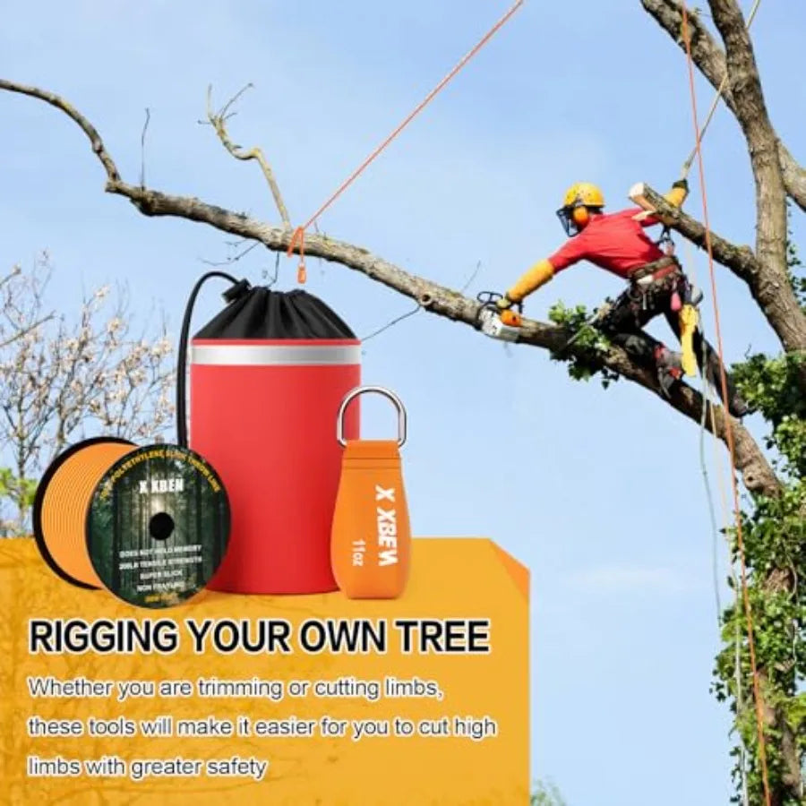 XBEN Arborist Throw Line Kit 150Feet Slick Rope and 9/11/15oz Throw Weight Reflective Storage Bag for Tree Climbing, Trimming,