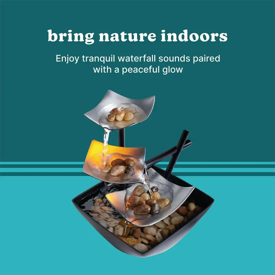 Tabletop Water Fountain, Home Decor Soothing Sound Machine Automatic Pump, Deep Basin amp Natural River Rocks. Indoor Zen Relaxa