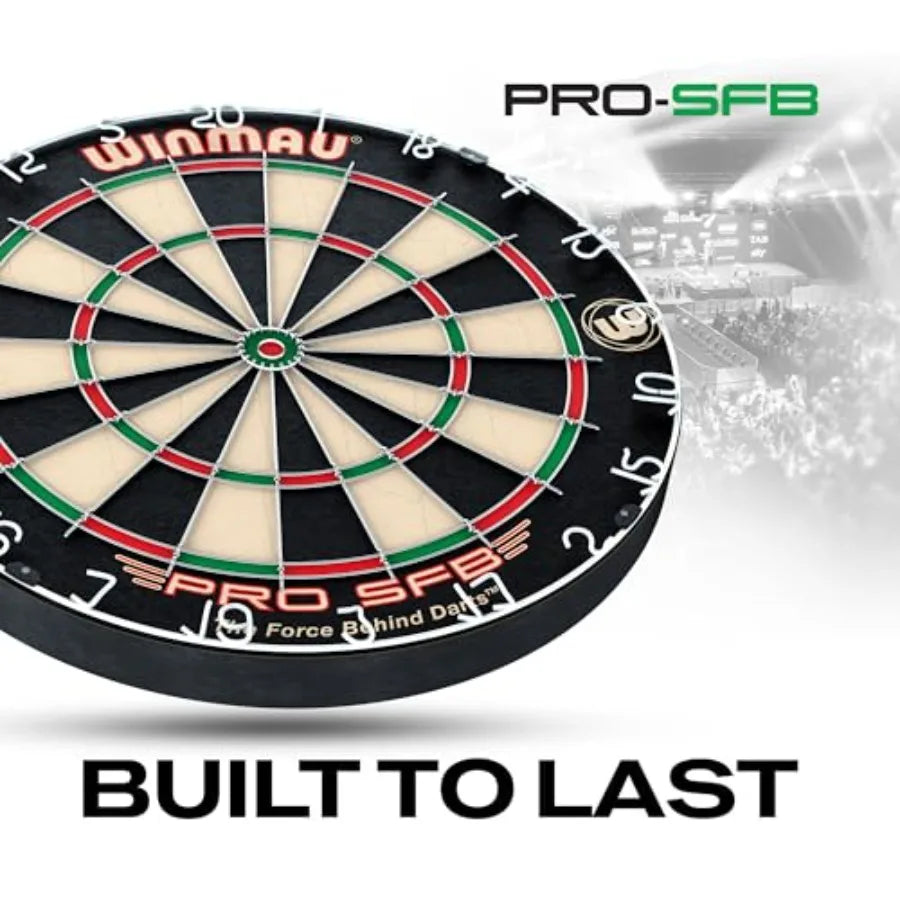 Pro SFB Bristle Dartboard for professional play, sisal fiber construction, black and green color scheme, self-healing surface w