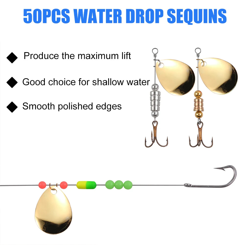 50pcs Fishing Spinner Blades Carbon Steel Fishing Spinner Spoons for Spinnerbait Lures Making Supplies DIY Fishing Accessories
