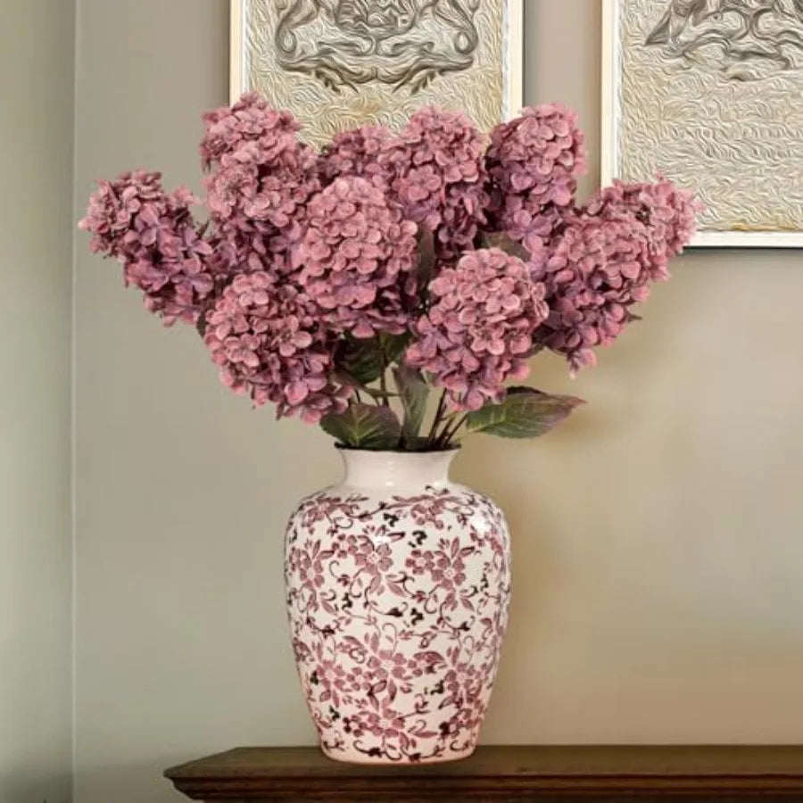 Burgundy Hydrangea Artificial FlowersFall Hydrangeas Artificial Flowers Fake Fall Dried Hydrangea Decoration Faux Silk Flower w
