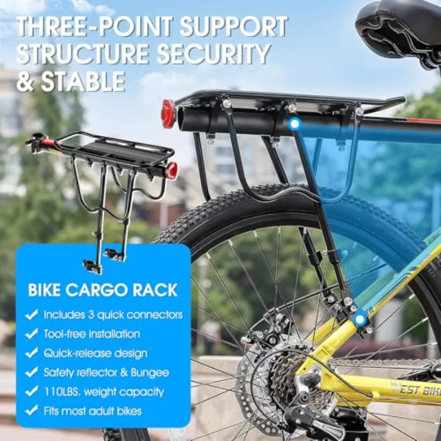 110Lb Capacity Almost Universal Adjustable Bike Cargo Rack Cycling Equipment Stand Footstock Bicycle Luggage Carrier Racks with