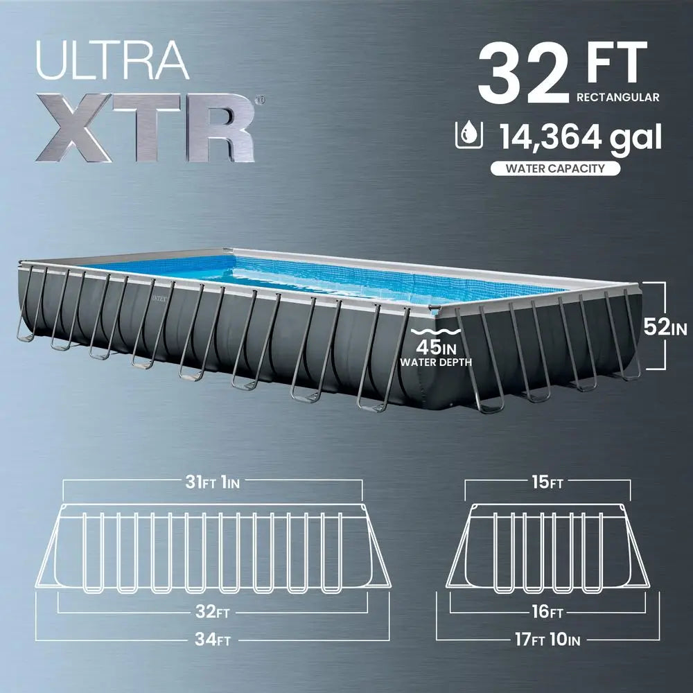 26373EH Ultra XTR 32ft x 16ft x 52in Above Ground Swimming Pool Set with Sand Filter Pump, Inflatable Lounge Pool Recliners 2Pac