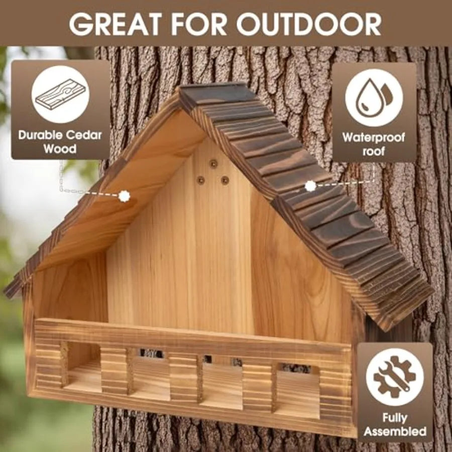 Outdoor cedar nesting box for doves and small birds carbonized finish natural wood color weather-resistant and eco-friendly