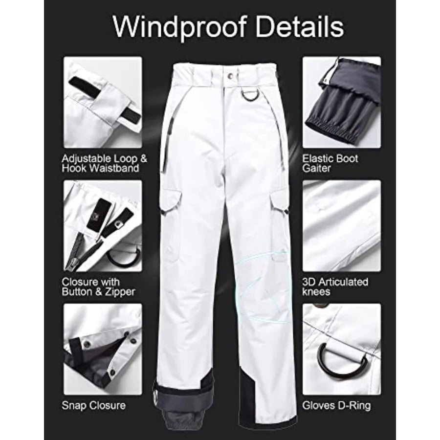CREATMO US Men's Snow Pants Ski Bibs Waterproof Insulated Winter Snowboard Cargo