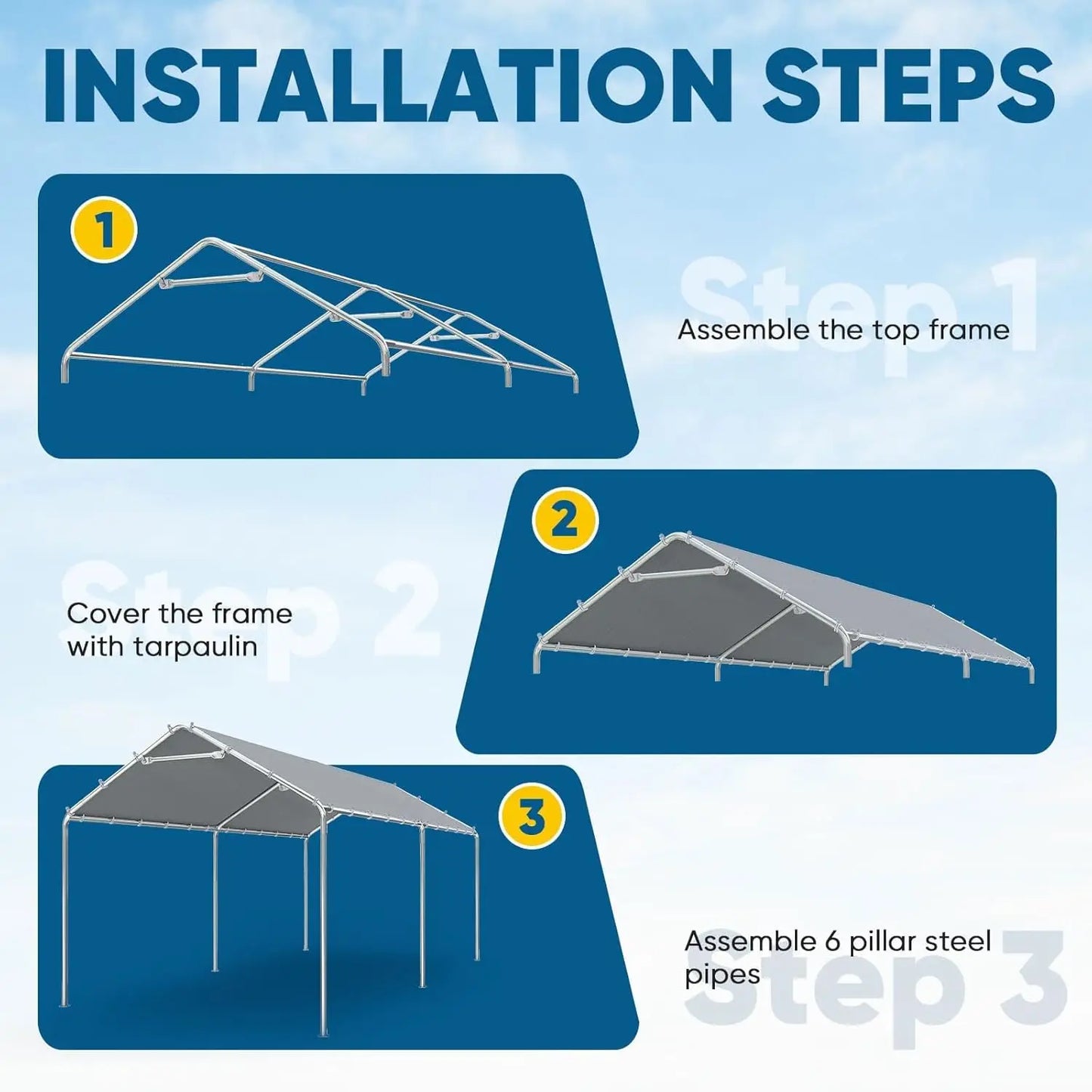 10x20 ft Heavy Duty Carport Canopy Galvanized Car Tent Outdoor Garage Boat Shelter with Reinforced Structure, No, Customized
