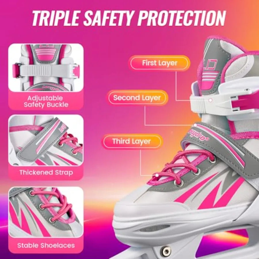 Adjustable Ice Skates for Girls Boys, 4 Size Adjustable Beginner Ice Hockey Skates for Youths Teen, Warm Ice Skating Shoes with