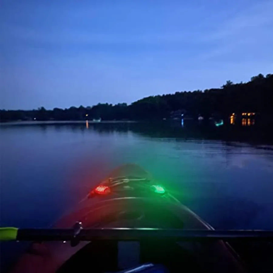 4Pack Kayak Lights with IPX8 Fish-shaped Waterproof Bag, Battery Operated Navigation Lights for Night Kayaking, Clip on for Pad