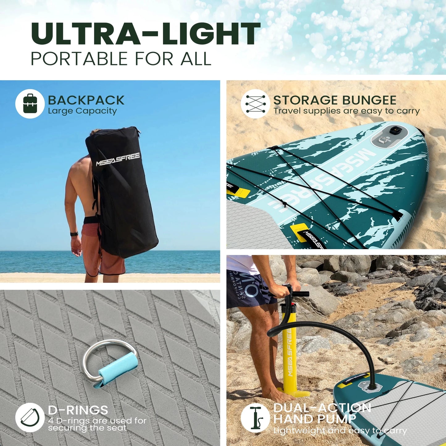 MSEASFREE Inflatable Paddle Board Stand up Paddle Board 10' SUP Board for Youth & Adults
