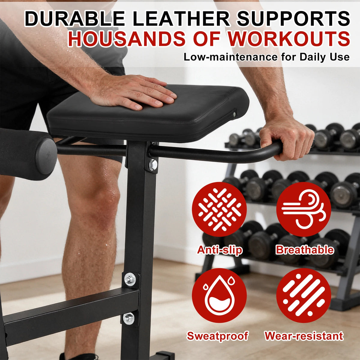 Roman Chair Hyperextension Bench, Adjustable 6-Level Back Extension Machine for Home Gym, Foldable Workout Equipment for Glutes Hamstrings Lower Back Core Hips Abs, Heavy Duty 440 LBS Weight Capacity