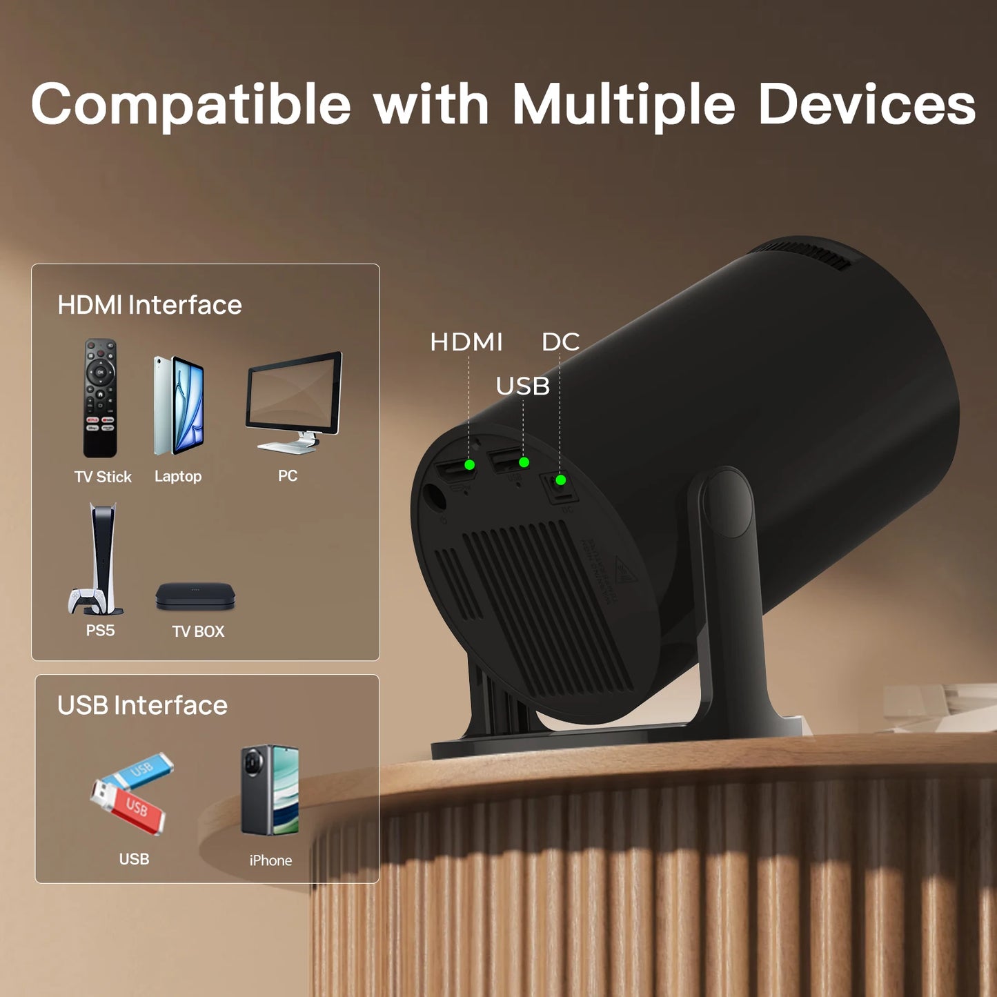 Mini Projector X1BR with WiFi6 & BT5.4, Portable Beamer 4K Support, Upgraded Android 14 Short Throw 180° Rotation Outdoor Video