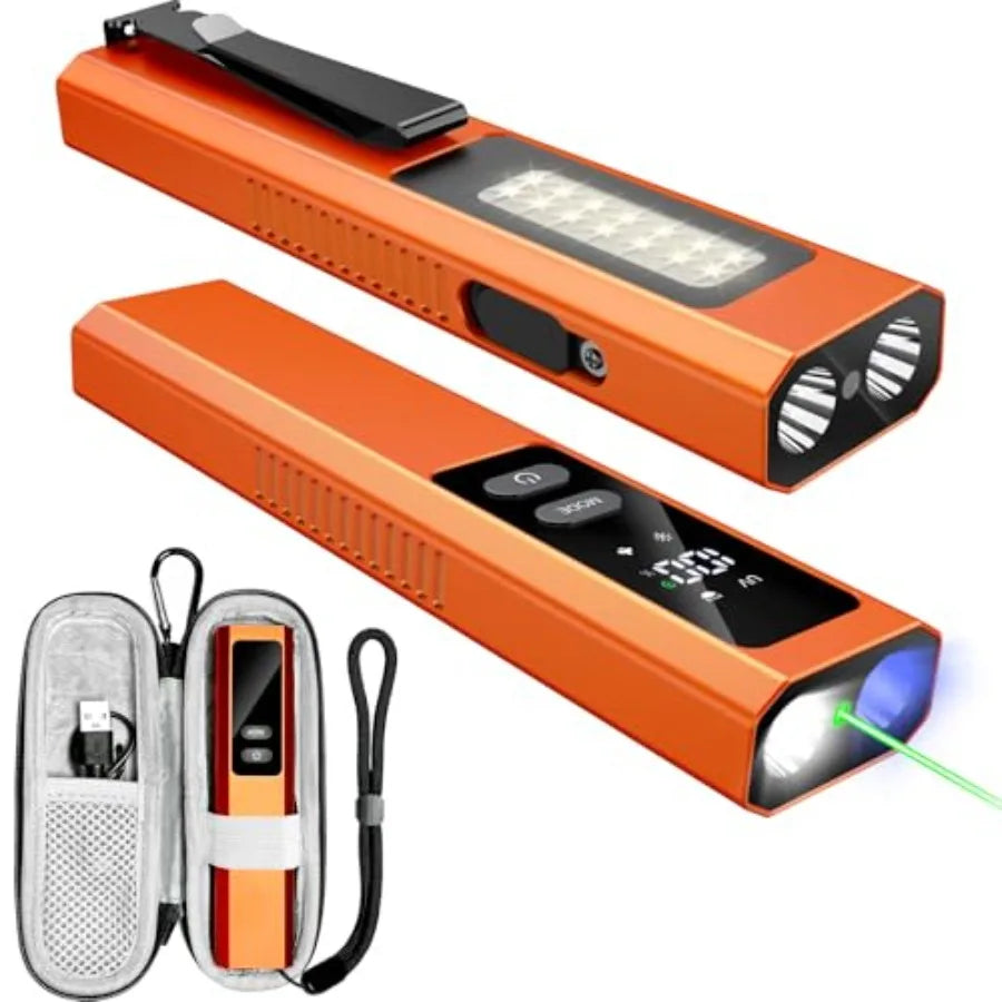 5IN1 EDC Flat Flashlight with Beam, 1000 Lumen Rechargeable Pocket Magnetic Work Light with UV Light, Side Light and Warning Li