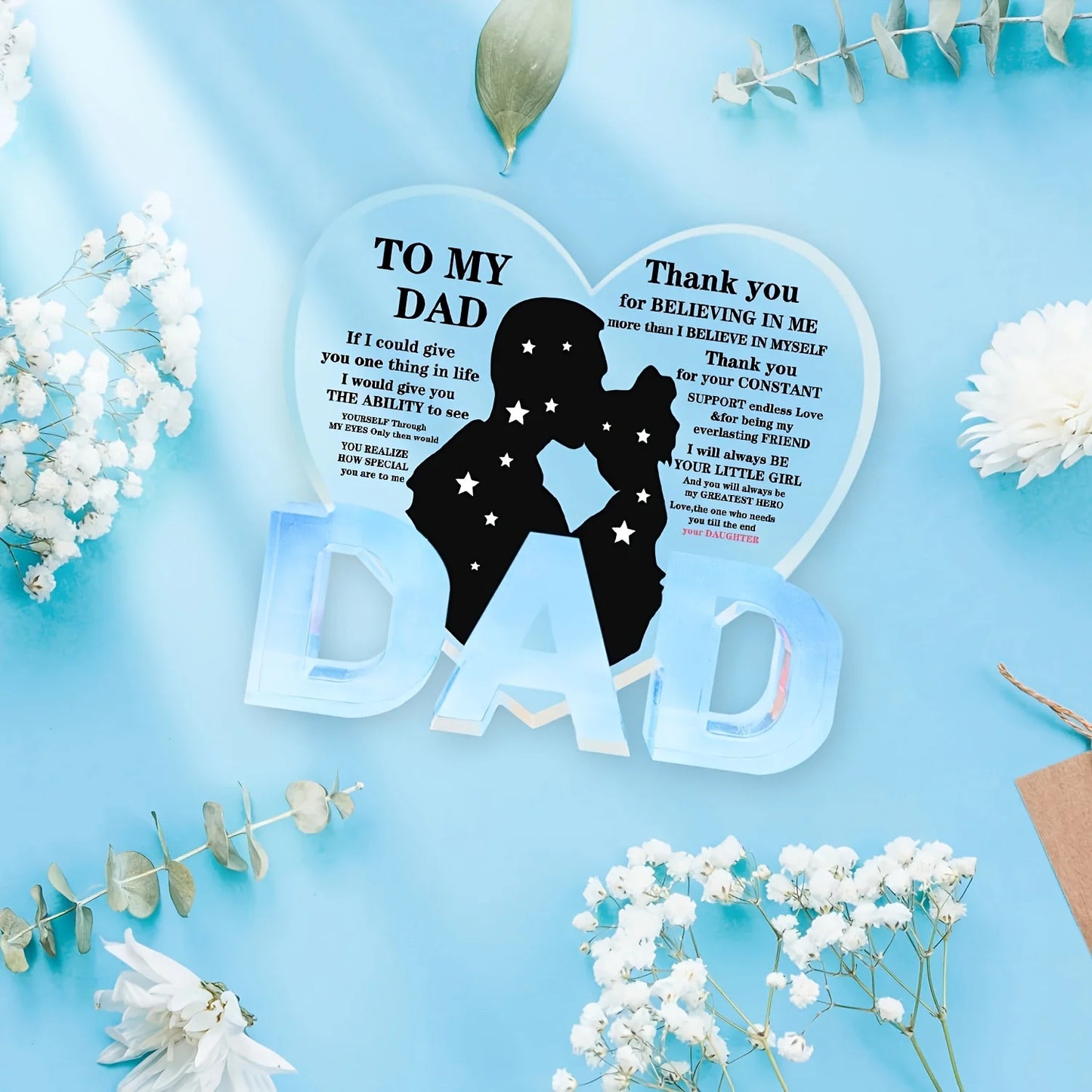 Dad Gifts from Daughter, Thank You Dad Gifts Acrylic Heart Plaque Gifts for Birthday Christmas Thanksgiving Fathers Day Present