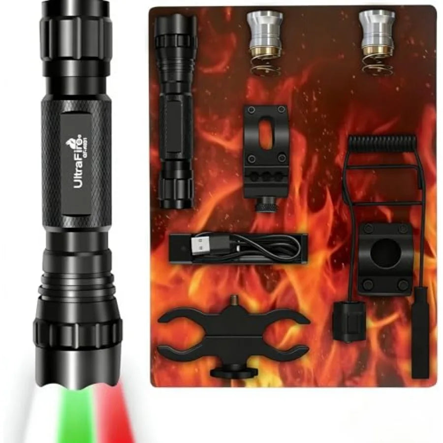 Tactical Flashlights Predator Light with Interchangeable Red Green White 1200 Lumen LED Spotlight Light Hunting Flashlight with