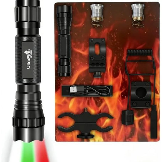 Tactical Flashlights Predator Light with Interchangeable Red Green White 1200 Lumen LED Spotlight Light Hunting Flashlight with